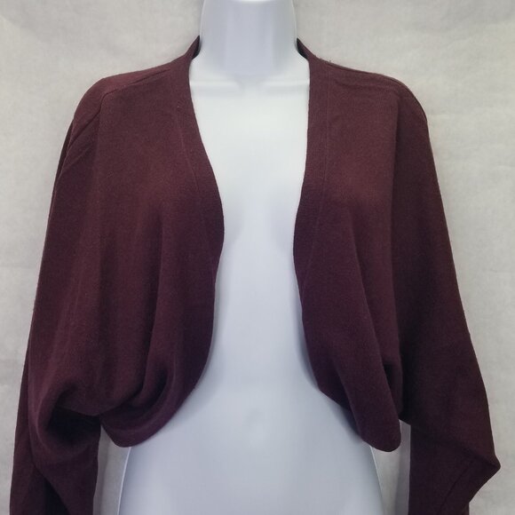 Yoana Baraschi Shrug Women's S Wool Blend Batwing Sleeve Burgundy Long Sleeve - Picture 2 of 12
